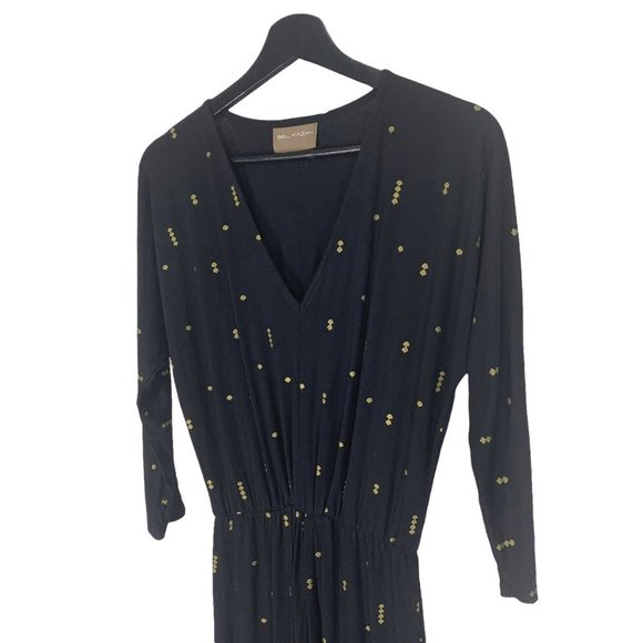 Bel Kazan Black Gold Micro Print Tapered Waist V Neck Dress Small - Picture 2 of 12